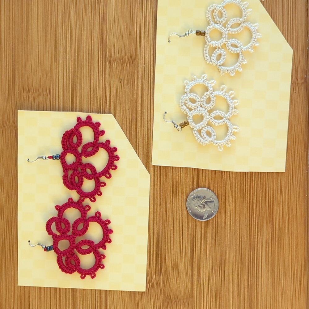 Hand tatted lace earrings